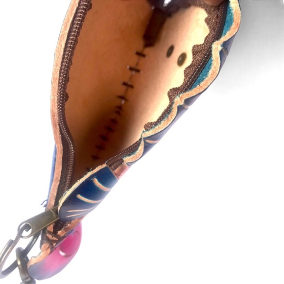 Genuine Leather Handmade Handcrafted Vibrant Seahorse Wristlet Pouch - Picture 5 of 5